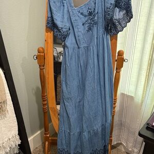 Old navy denim embroidered maxi dress